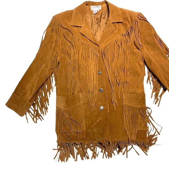 Cedars Leather Vintage Western Brown Suede Fringe Tassel Womens Jacket Womens M - Picture 2 of 4